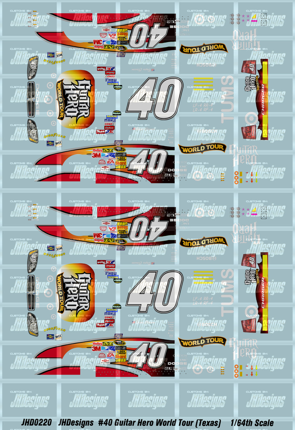 JH Designs Bryan Clauson 2008 CUP #40 Guitar Hero World Tour (Texas DNQ) 1:64 Racecar Decal Set