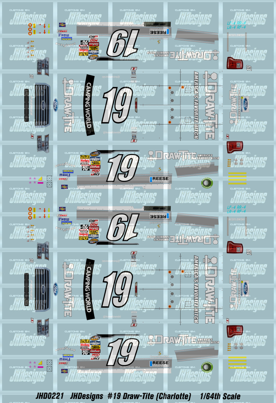 JH Designs Brad Keselowski 2014 CWTS #19 Draw-Tite (Charlotte) 1:64 Racecar Decal Set