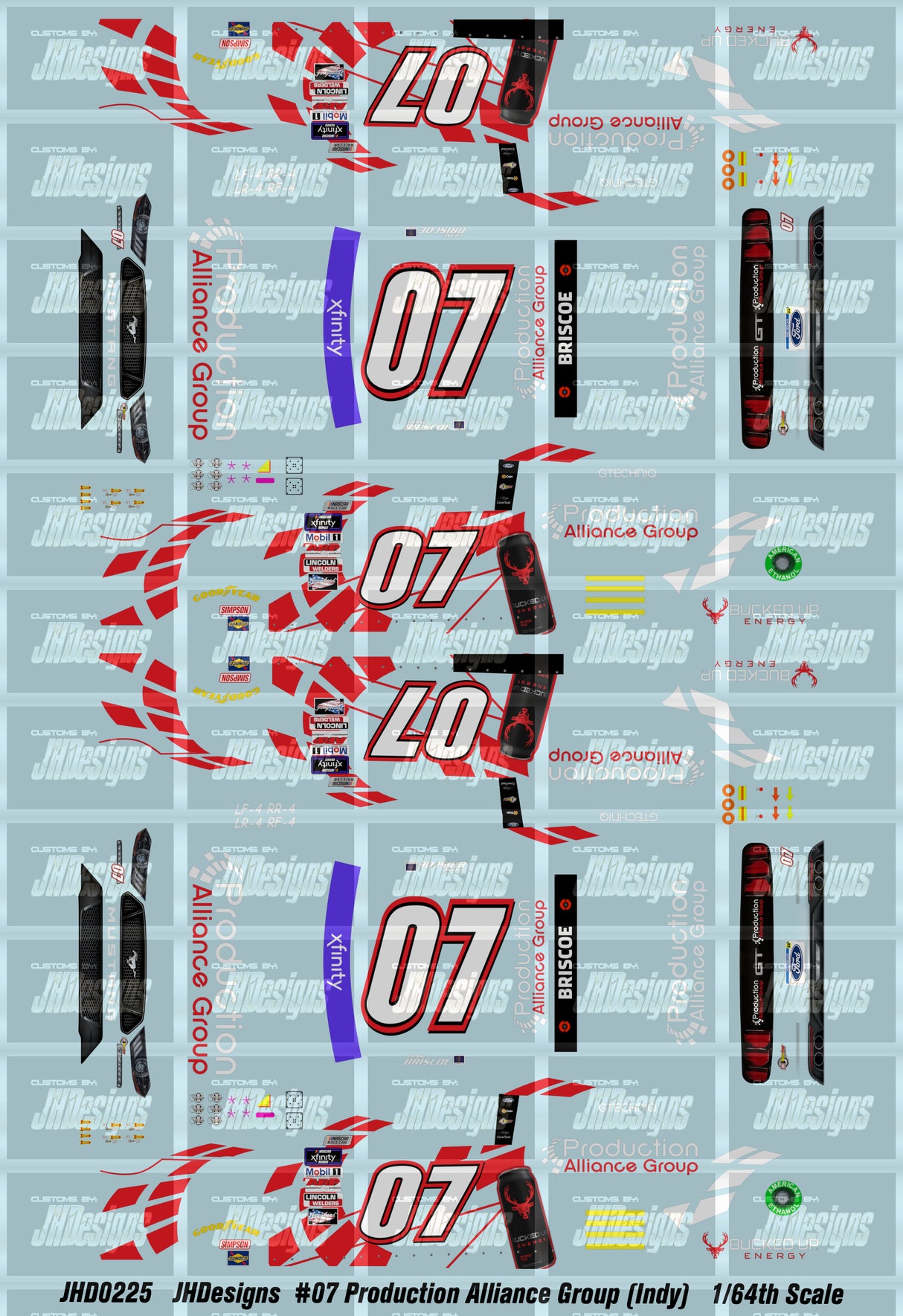 JH Designs Chase Briscoe 2022 NXS #07 Production Alliance Group (Indy Road Course Race) 1:64 Racecar Decal Set