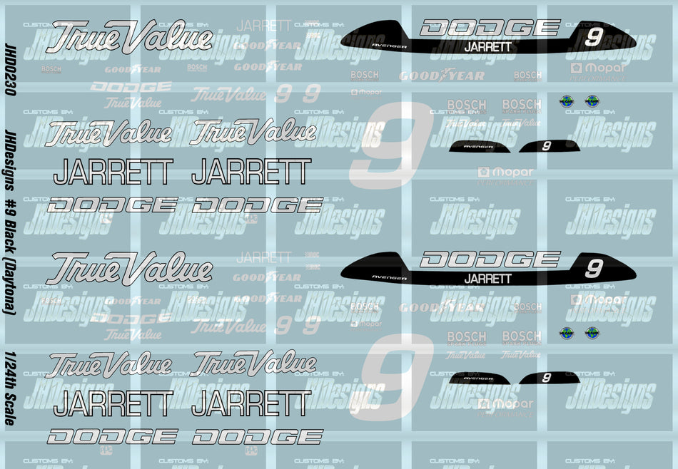 JH Designs Dale Jarrett 1994 IROC #9 Black (Daytona Race) 1:24 Racecar Decal Set