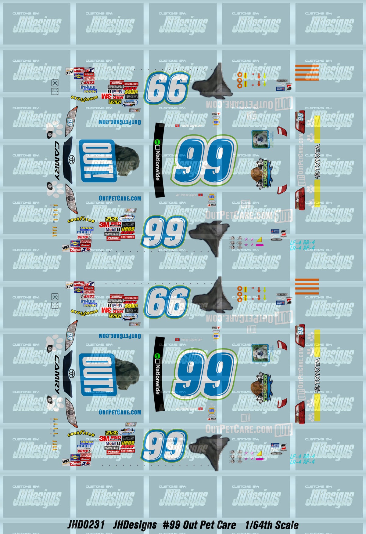 JH Designs Trevor Bayne 2010 NWS #99 Out Pet Care (Montreal Race) 1:64 ...
