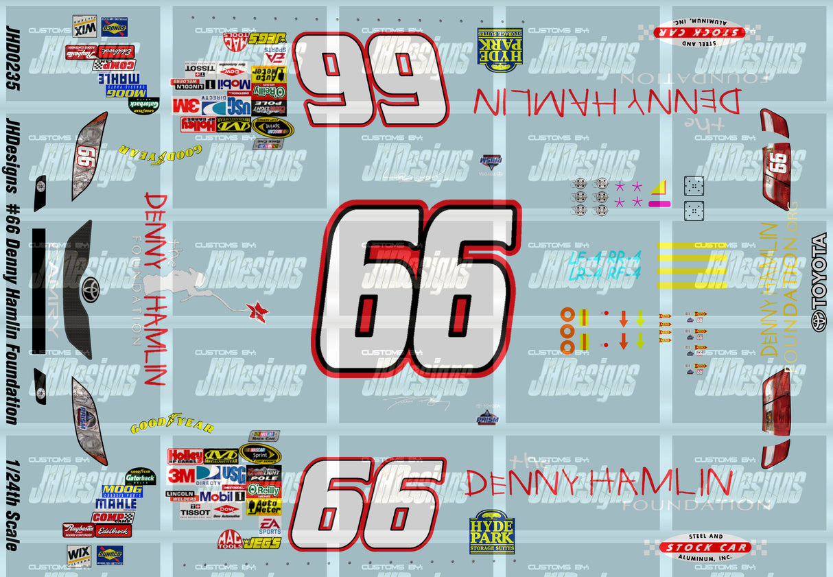 JH Designs Dave Blaney 2009 CUP #66 The Denny Hamlin Foundation (Charlotte Race) 1:24 Racecar Decal Set