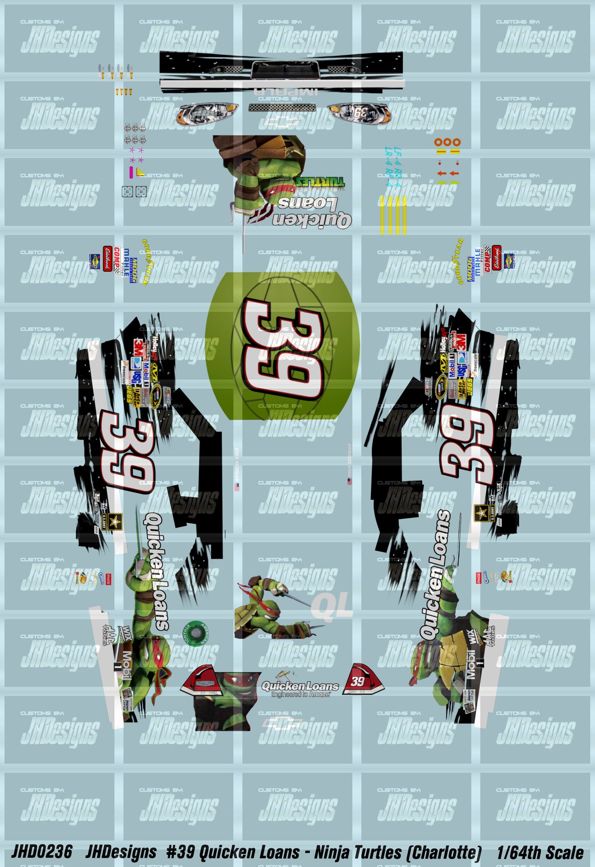 JH Designs Ryan Newman 2012 CUP #39 Quicken Loans - Ninja Turtles (Charlotte Race) 1:64 Racecar Decal Set