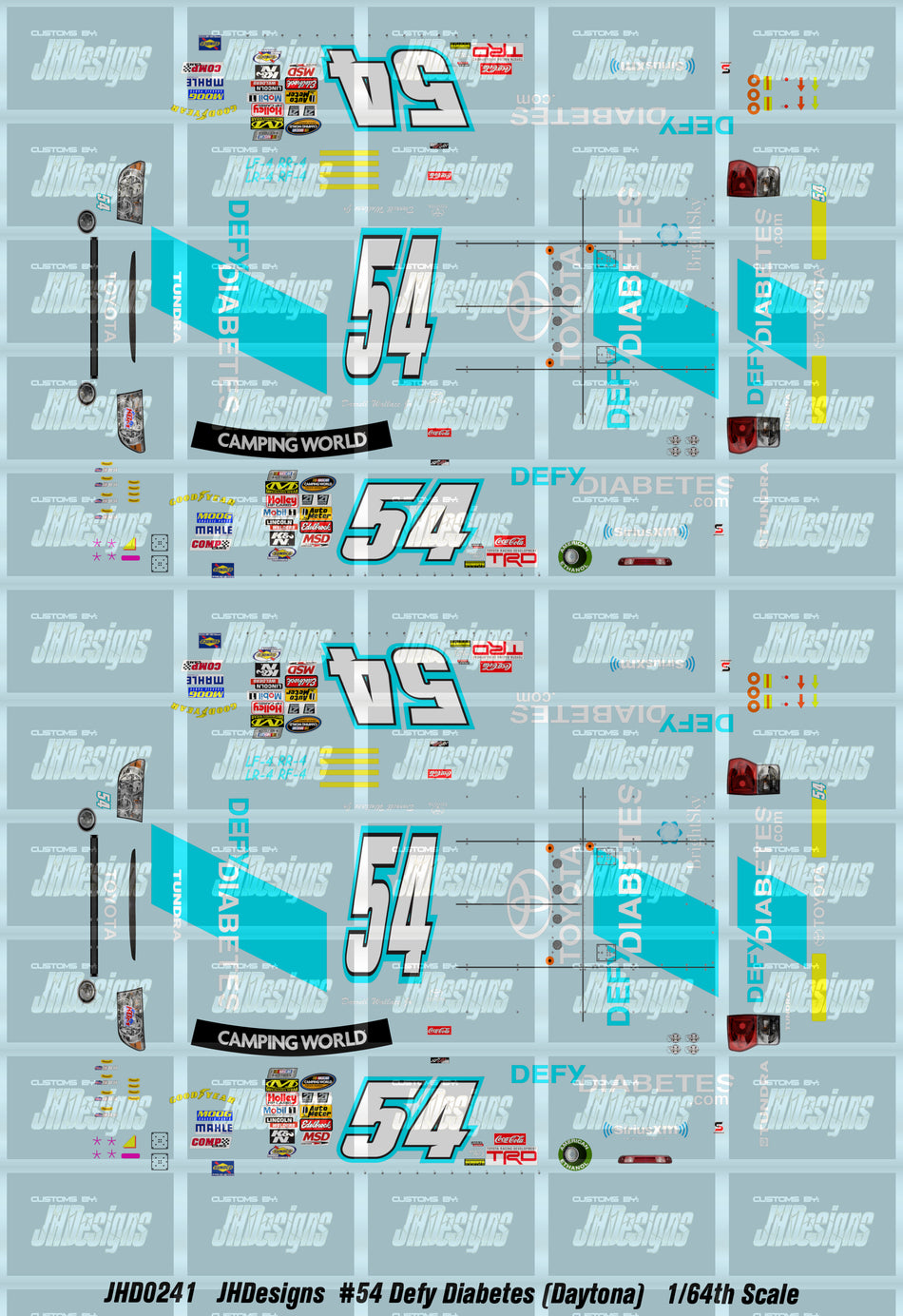 JH Designs Bubba Wallace 2013 CWTS #54 Defy Diabetes (Daytona Race) 1:64 Racecar Decal Set