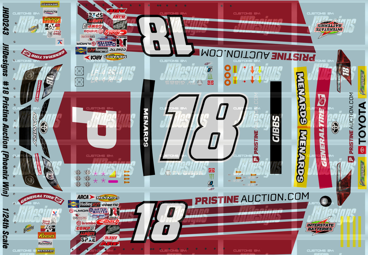 JH Designs Ty Gibbs 2021 ARCA #18 Pristine Auction (Phoenix Race Win) 1:24 Racecar Decal Set