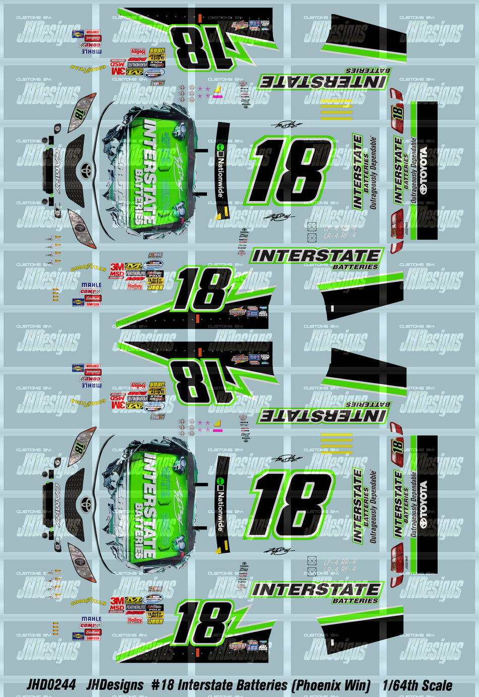 JH Designs Kyle Busch 2011 NWS #18 Interstate Batteries (Phoenix Race Win) 1:64 Racecar Decal Set