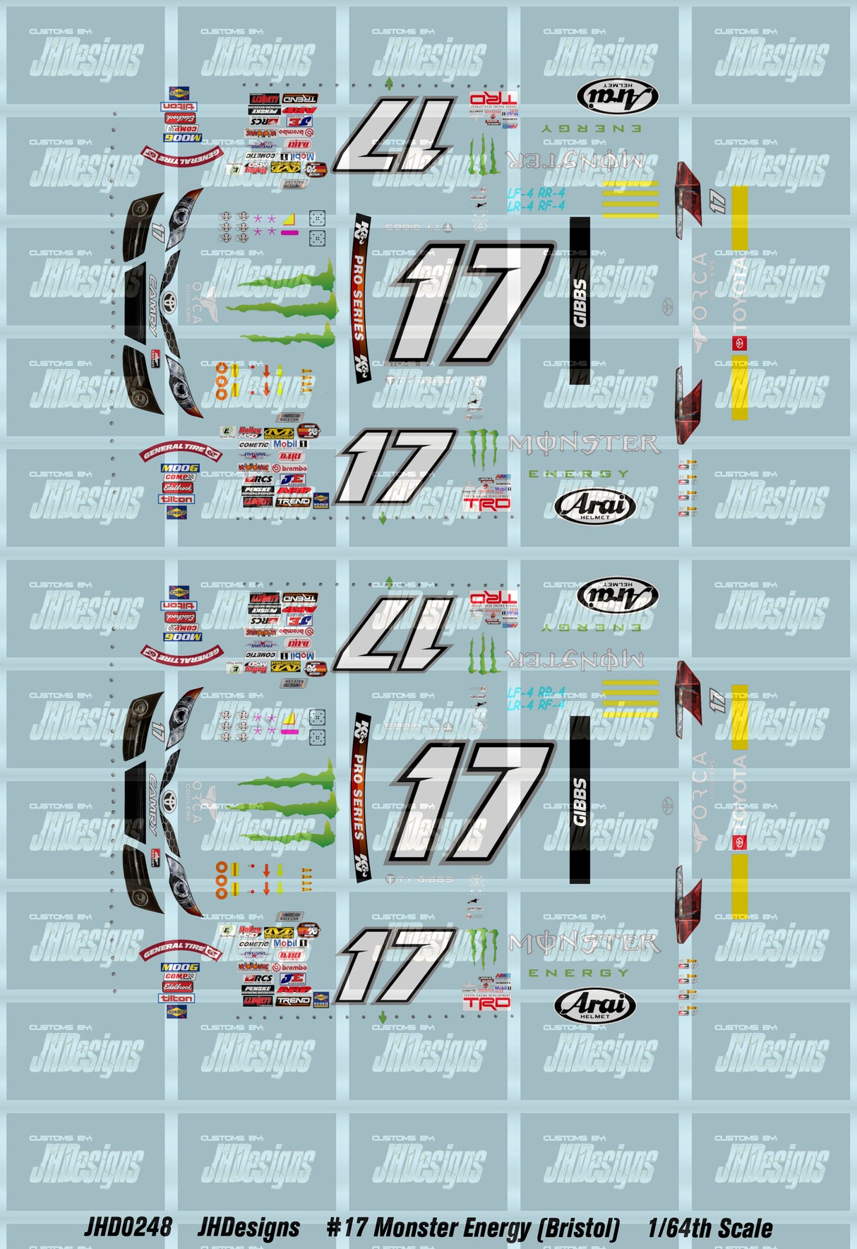 JH Designs Ty Gibbs 2019 KNP #17 Monster Energy (Brisol Race) 1:64 Racecar Decal Set