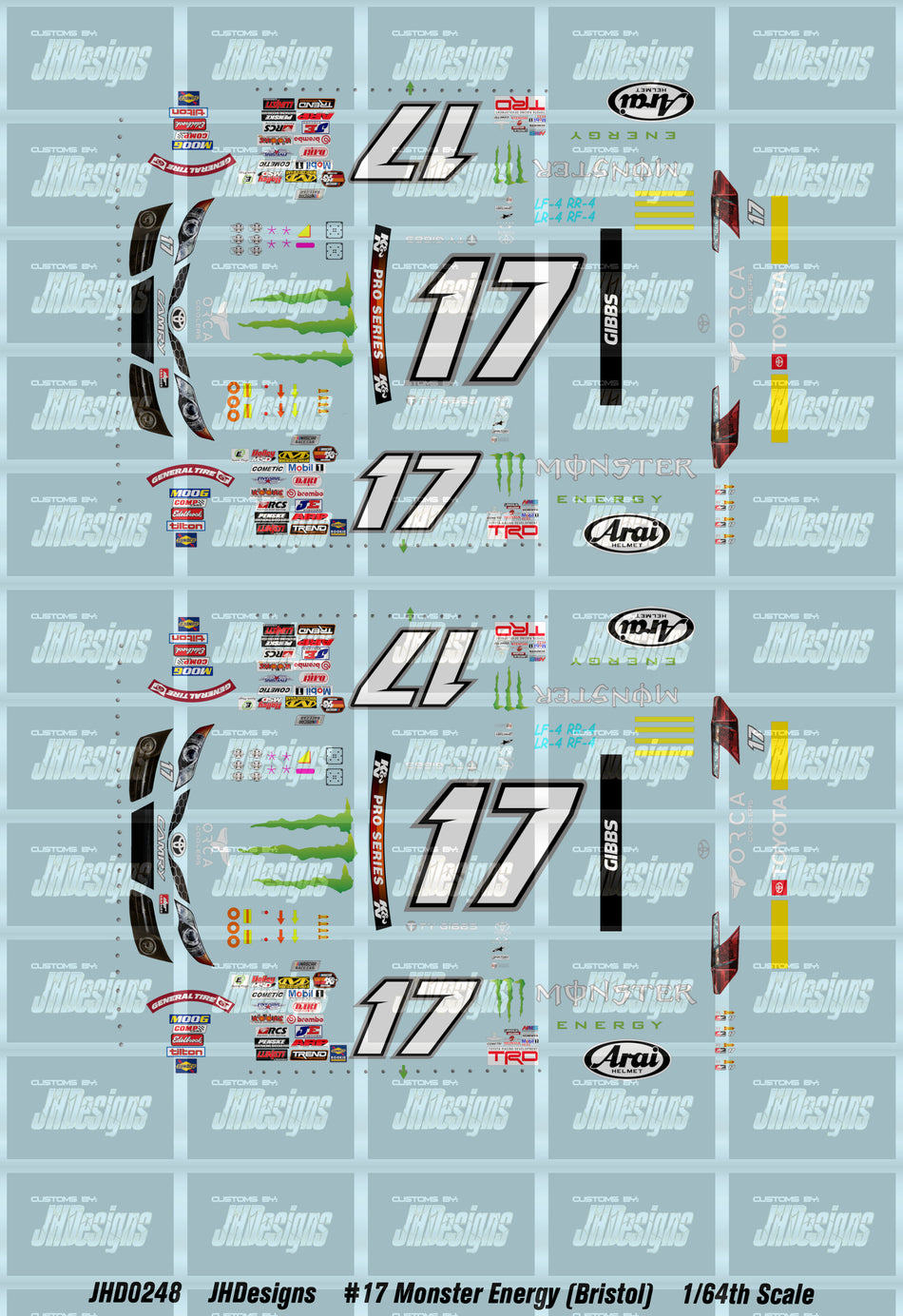 JH Designs Ty Gibbs 2019 KNP #17 Monster Energy (Brisol Race) 1:64 Racecar Decal Set