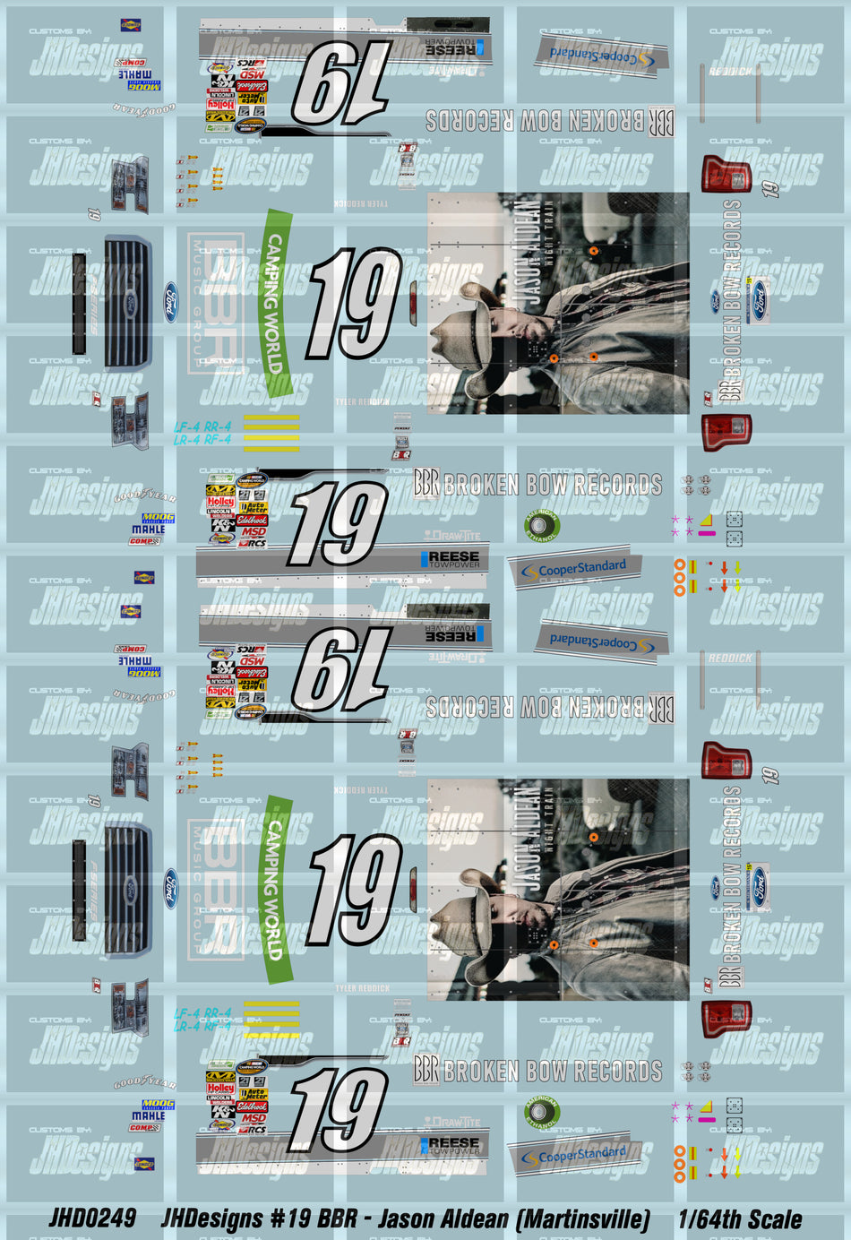 JH Designs Tyler Reddick 2014 CWTS #19 Broken Bow - Jason Aldean (Martinsville Race) 1:64 Racecar Decal Set
