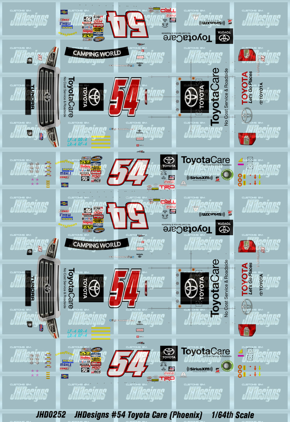 JH Designs Bubba Wallace 2014 CWTS #54 Toyota Care (Phoenix Race) 1:64 Racecar Decal Set