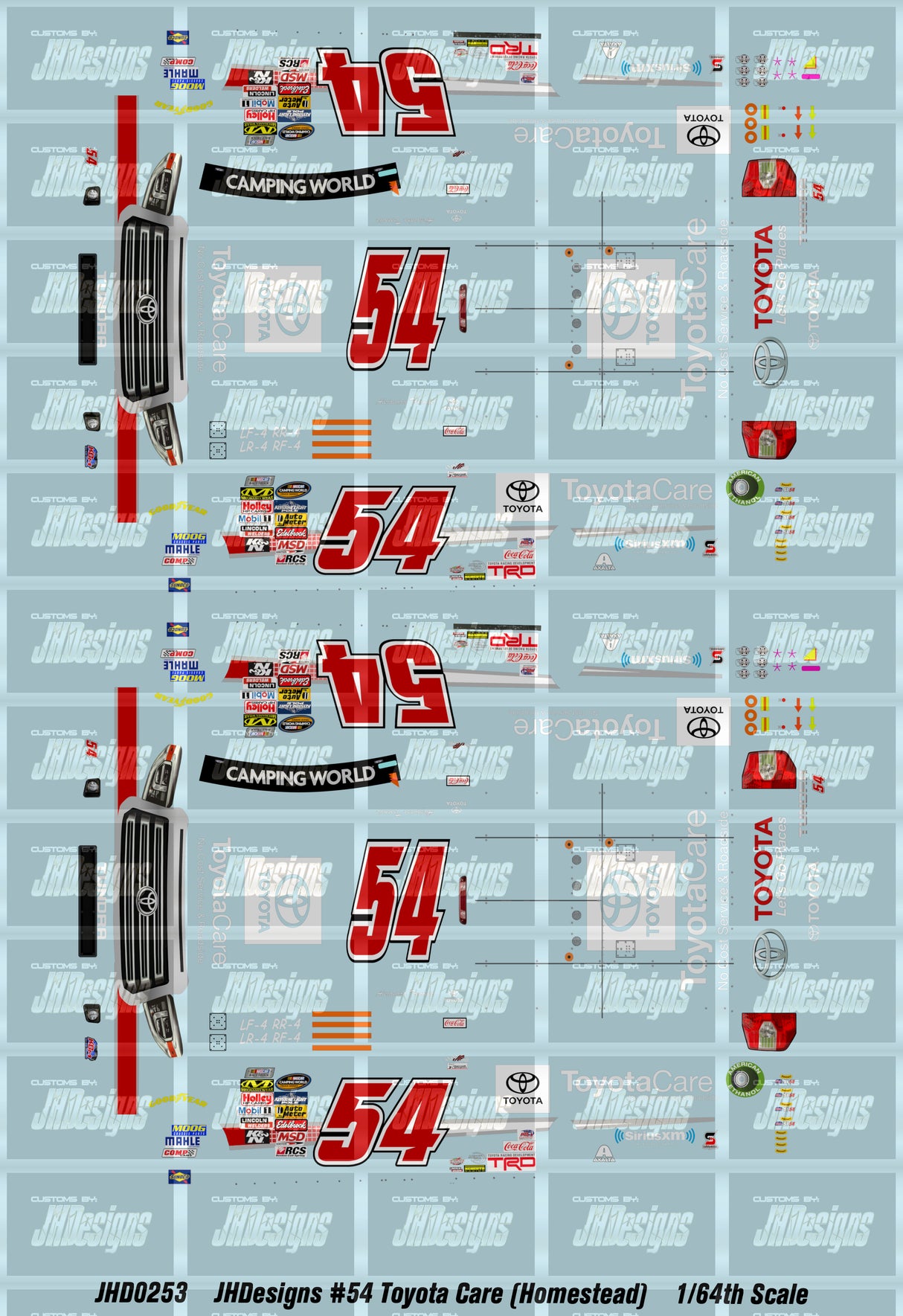 JH Designs Bubba Wallace 2014 CWTS #54 Toyota Care (Homestead Race) 1:64 Racecar Decal Set