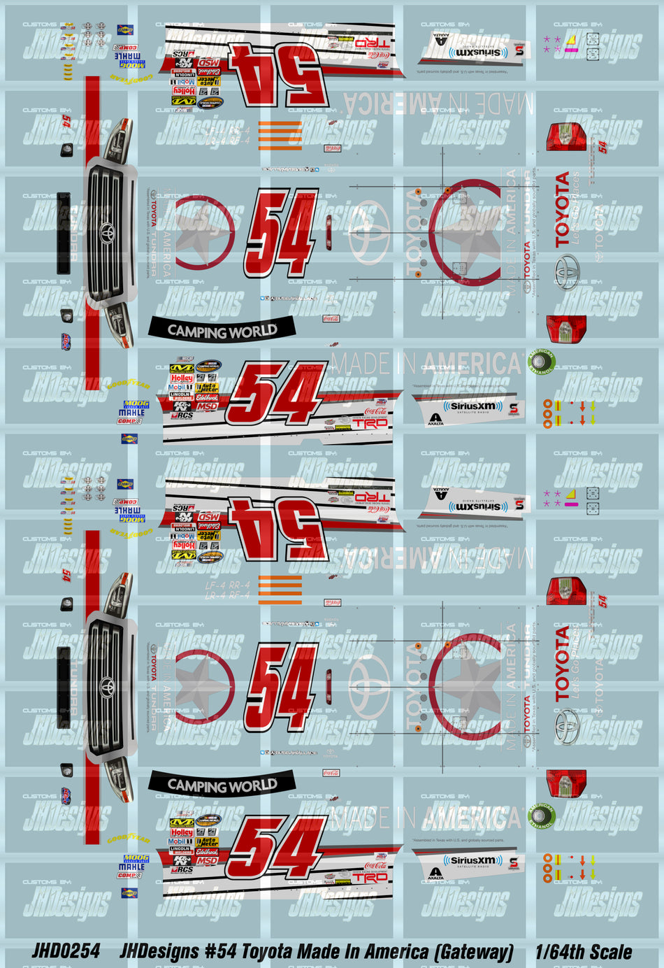 JH Designs Bubba Wallace 2014 CWTS #54 Toyota Made In America (Gateway Race) 1:64 Racecar Decal Set