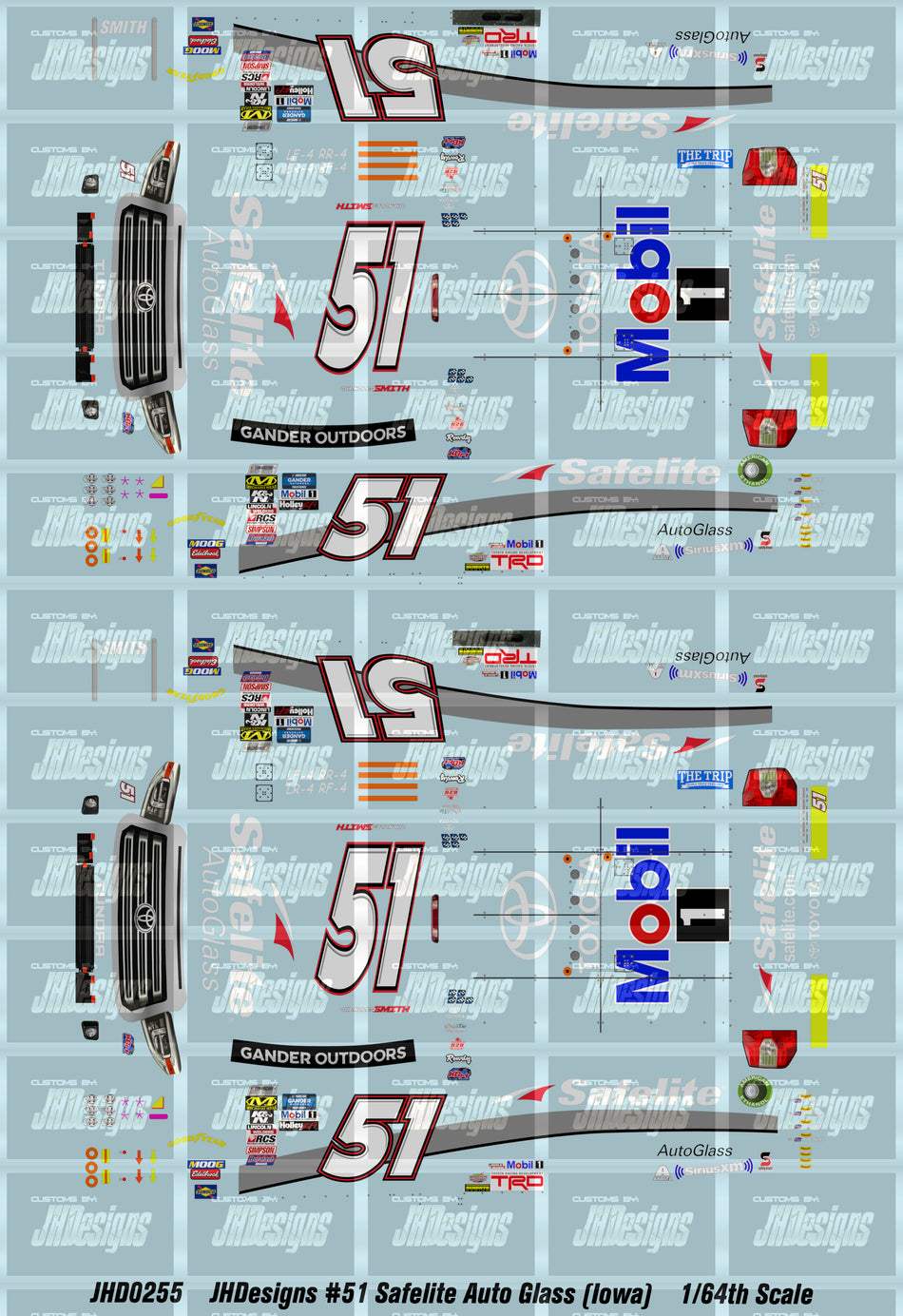 JH Designs Chandler Smith 2019 GOTS #51 Safelite Auto Glass (Iowa Race) 1:64 Racecar Decal Set