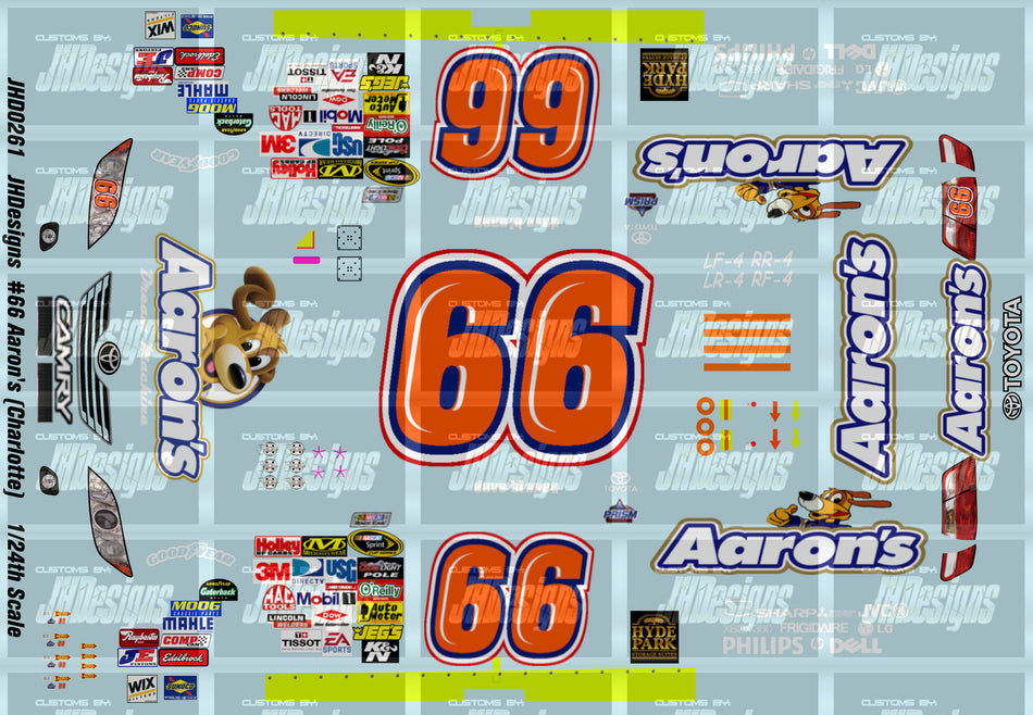 JH Designs Dave Blaney 2009 CUP #66 Aaron's Rental Center (Charlotte Race) 1:24 Racecar Decal Set