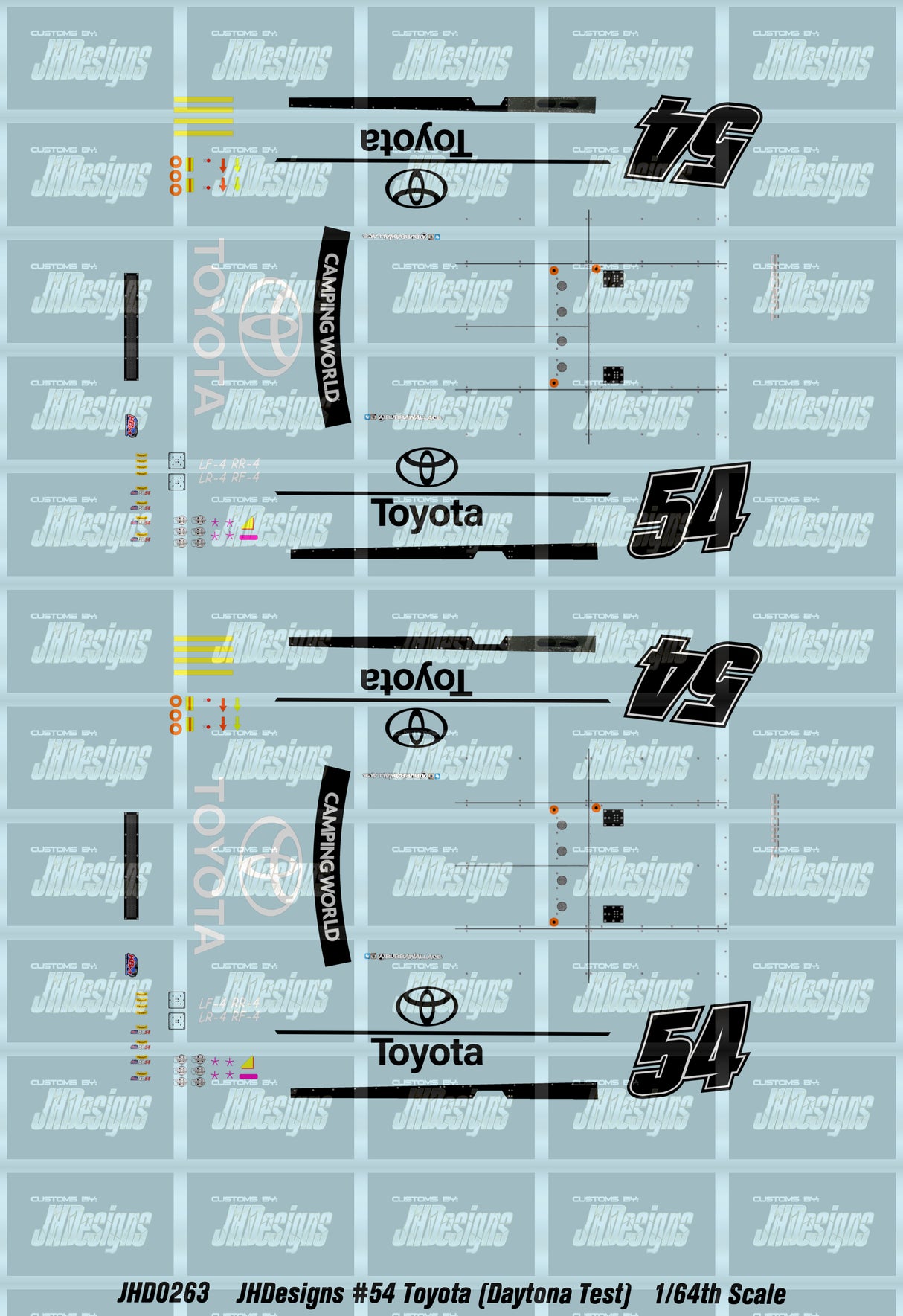 JH Designs Bubba Wallace 2014 CWTS #54 Toyota (Daytona Test) 1:64 Racecar Decal Set