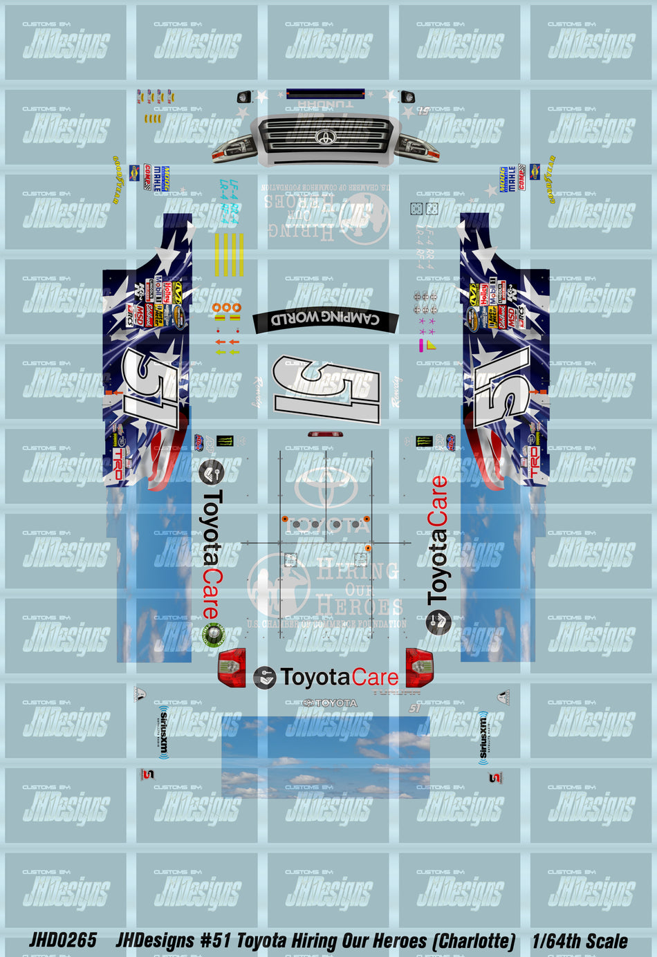 JH Designs Kyle Busch 2014 CWTS #51 Toyota Hiring Our Heroes (Charlotte Race Win) 1:64 Racecar Decal Set