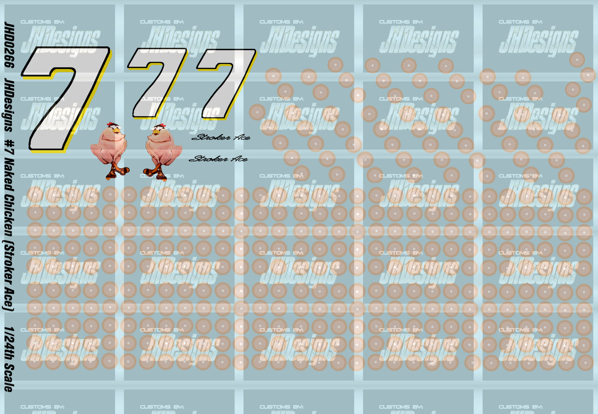 JH Designs Stroker Ace 1983 MOVIE #7 Naked Chicken 1:24 Racecar Decal Set