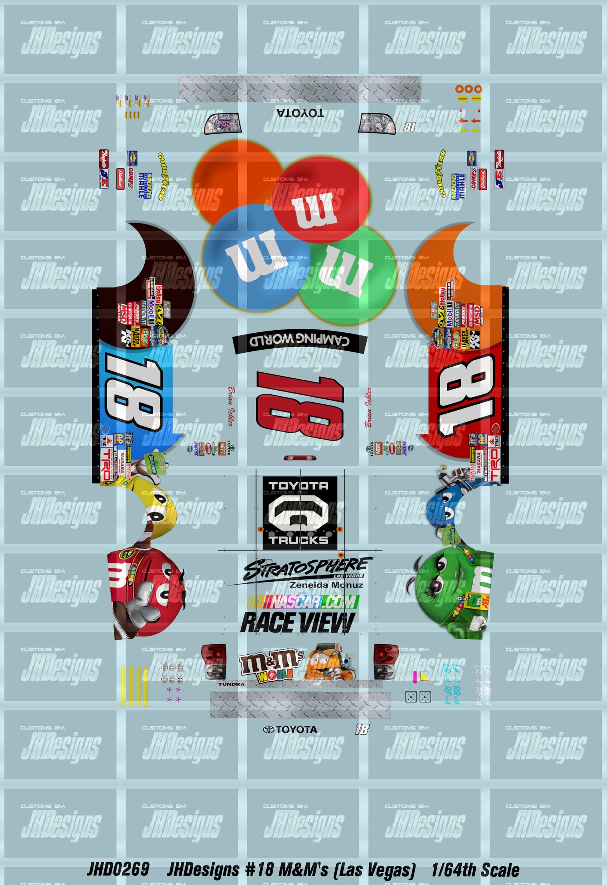 JH Designs Brian Ickler 2010 CWTS #18 M&M's (Las Vegas Race) 1:64 Racecar Decal Set