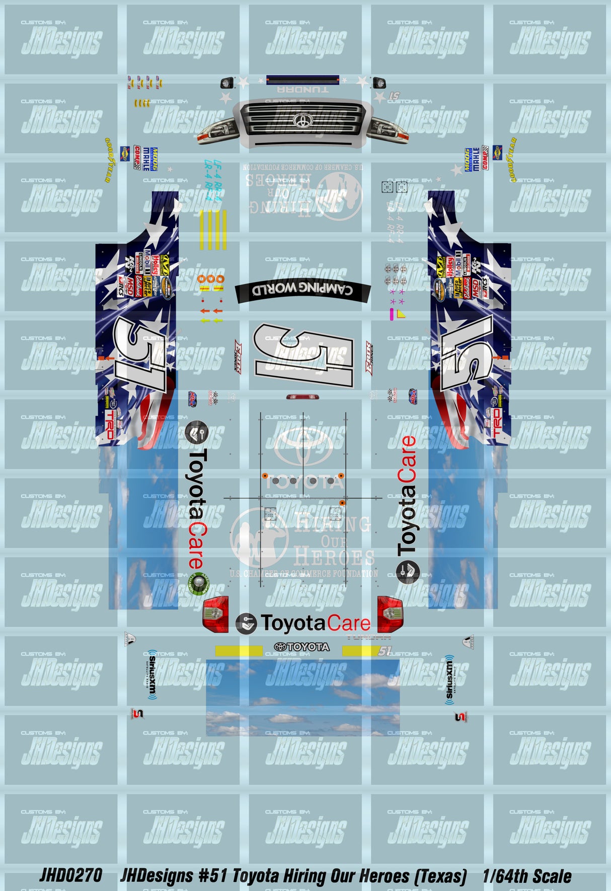 JH Designs Erik Jones 2014 CWTS #51 Toyota Hiring Our Heroes (Texas Race) 1:64 Racecar Decal Set
