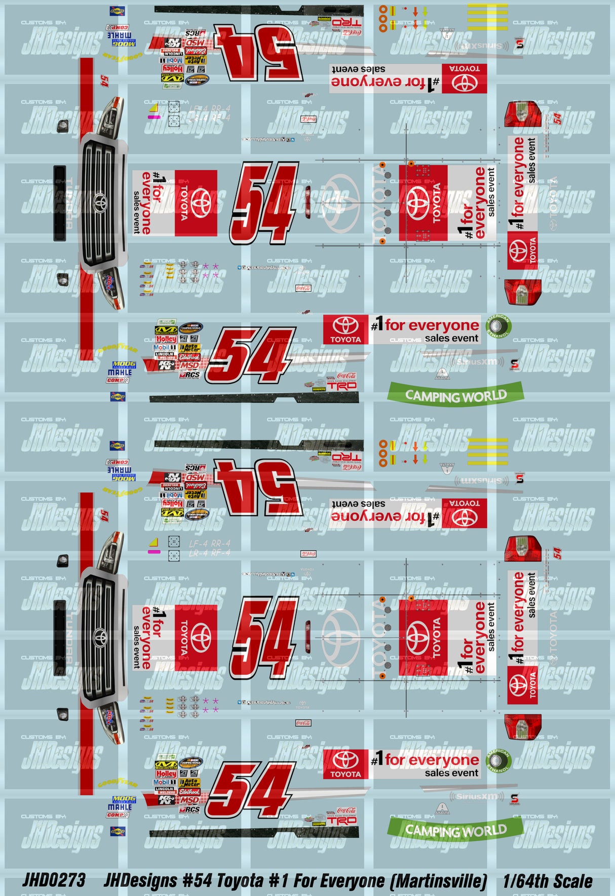 JH Designs Bubba Wallace 2014 CWTS #54 Toyota #1 for Everyone Sale Event (Martinsville Race) 1:64 Racecar Decal Set