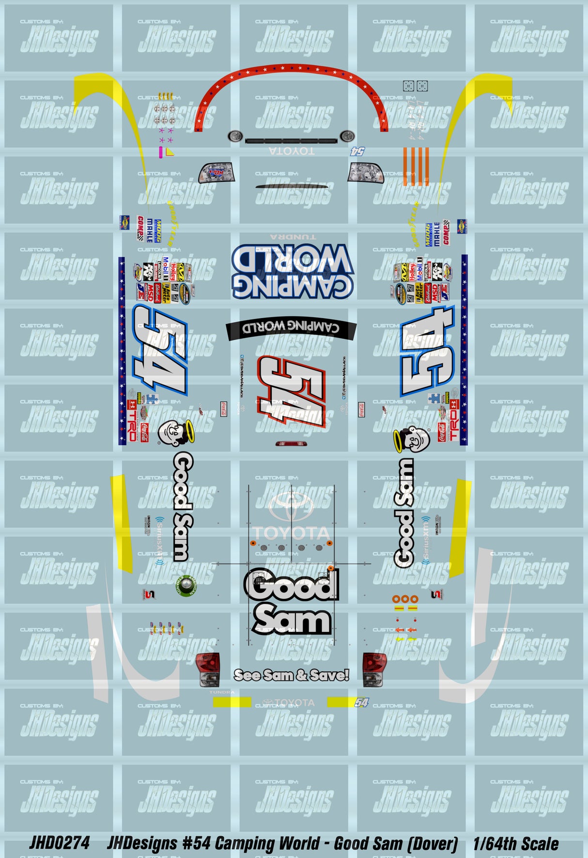 JH Designs Bubba Wallace 2013 CWTS #54 Camping World - Good Sam (Dover Race) 1:64 Racecar Decal Set