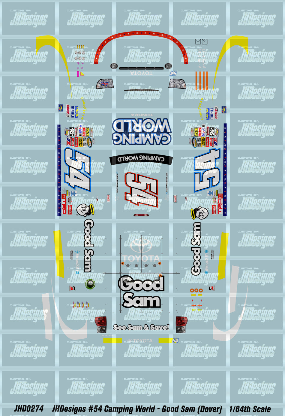 JH Designs Bubba Wallace 2013 CWTS #54 Camping World - Good Sam (Dover Race) 1:64 Racecar Decal Set