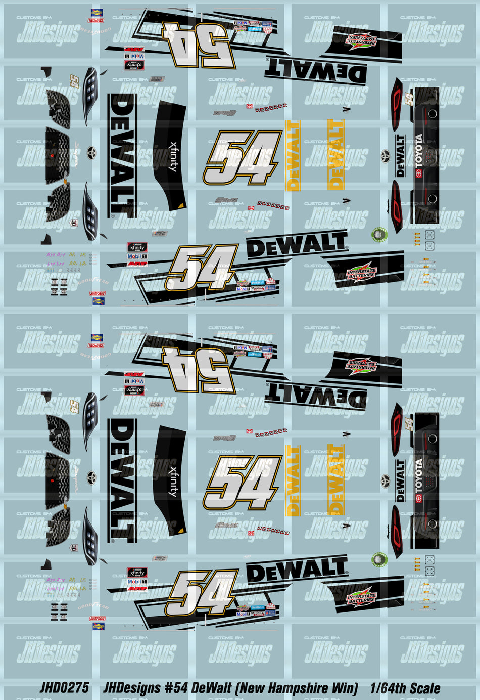 JH Designs Christopher Bell 2021 NXS #54 DeWa;t Tools (New Hampshire Race Win) 1:64 Racecar Decal Set