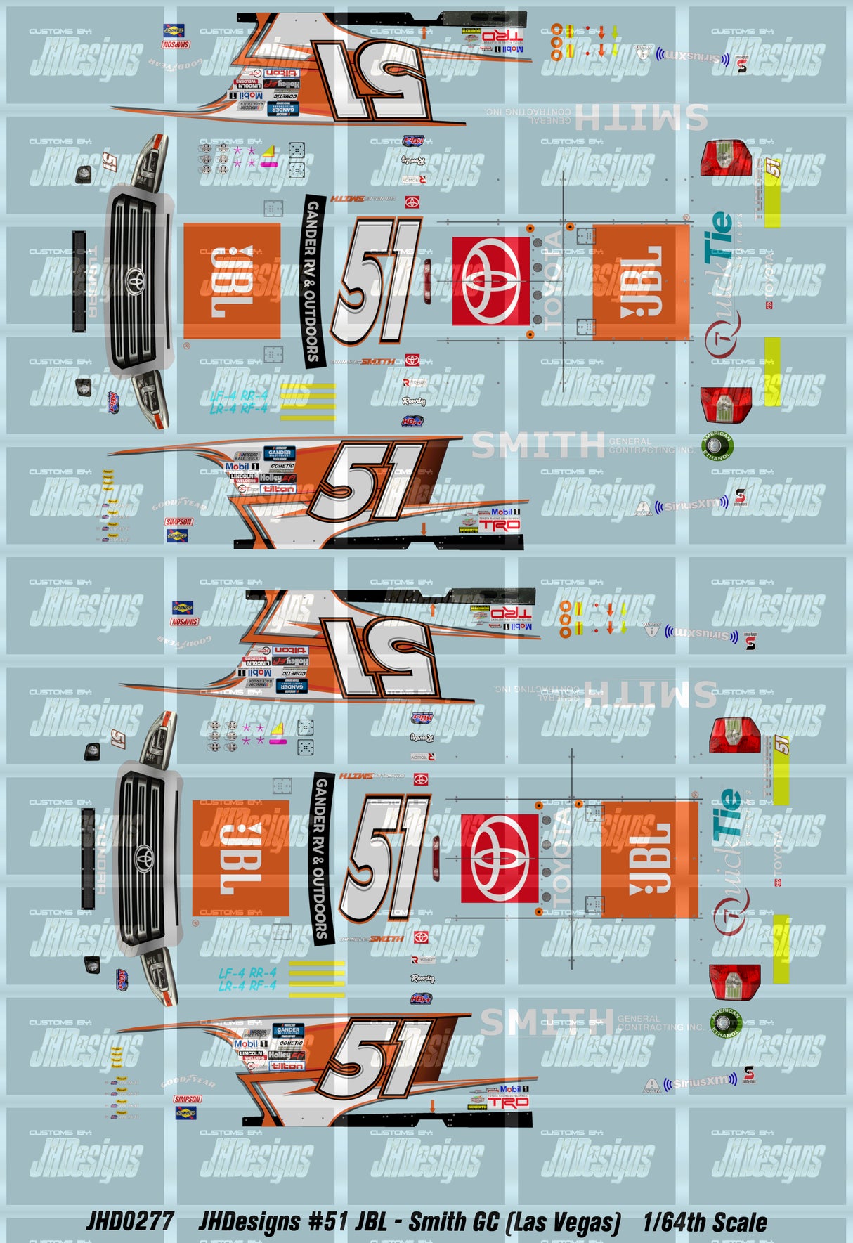 JH Designs Chandler Smith 2020 GMTS #51 JBL.com - Smith General Contracting (Las Vegas) 1:64 Racecar Decal Set