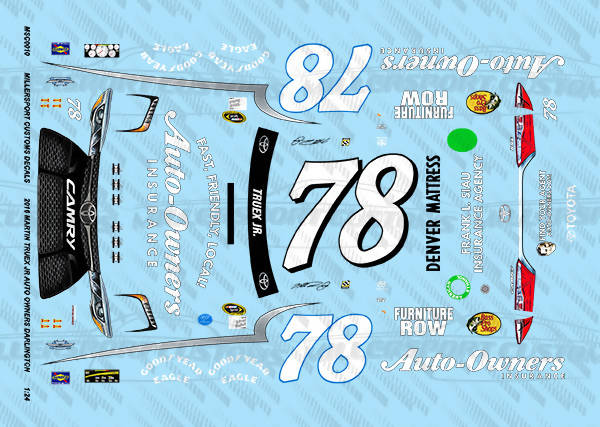 Millersport Customs 2016 Martin Truex Jr Auto Owners Darlington Toyota Camry 1/24 Decal Set