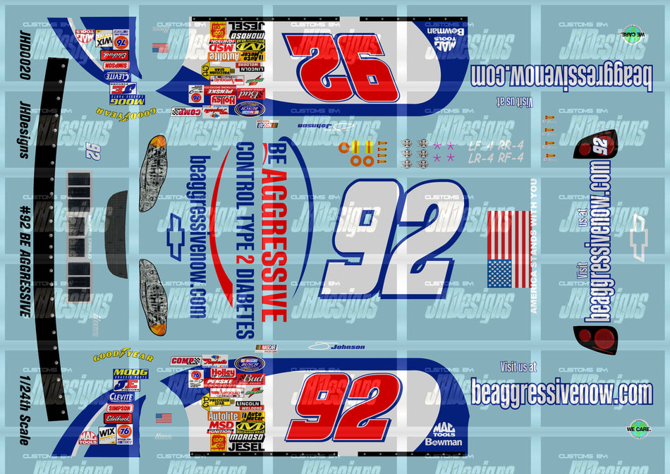 JH Designs Jimmie Johnson 2001 NBS #92 Beagressive.com (Hero Card Version) 1:24 Racecar Decal Set