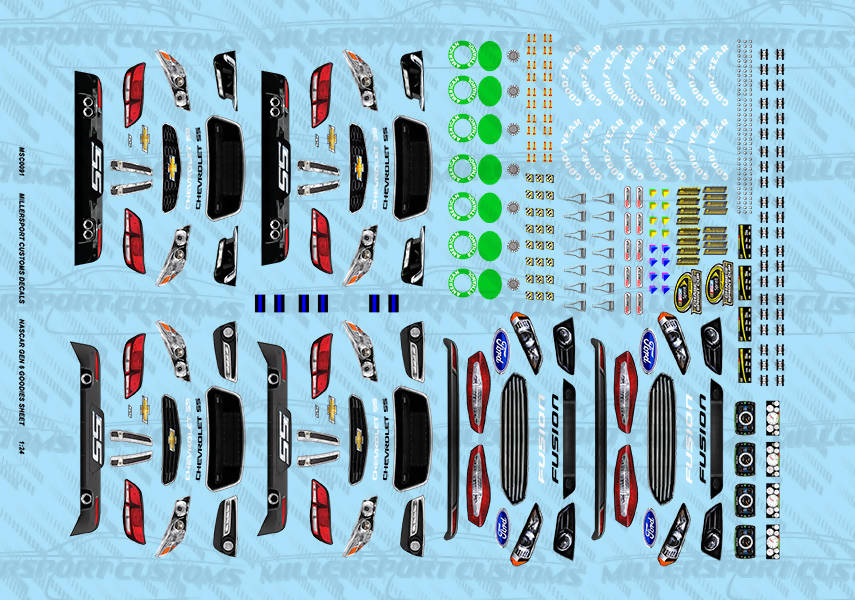 Millersport Customs Nascar Gen 6 Goodies Sheet 1/24 Decal Set