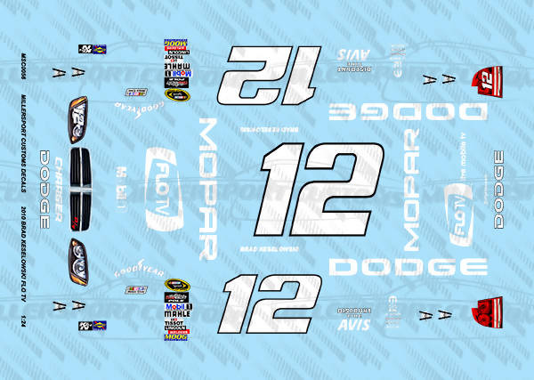 Millersport Customs 2010 Brad Keselowski Flo TV Dodge Charger 1/24 Decal Set