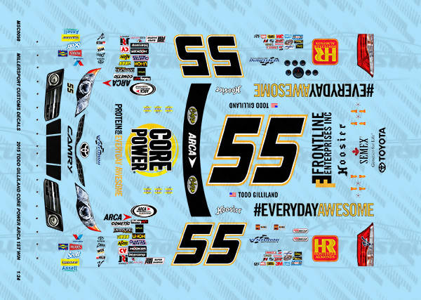 Millersport Customs 2015 Todd Gilliland Core Power Arca Series Toyota Camry 1/24 Decal Set