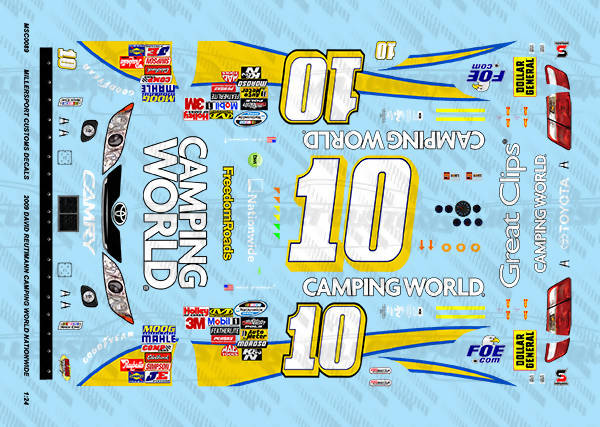 Millersport Customs 2009 David Reutimann Camping World Nationwide Series Toyota Camry 1/24 Decal Set