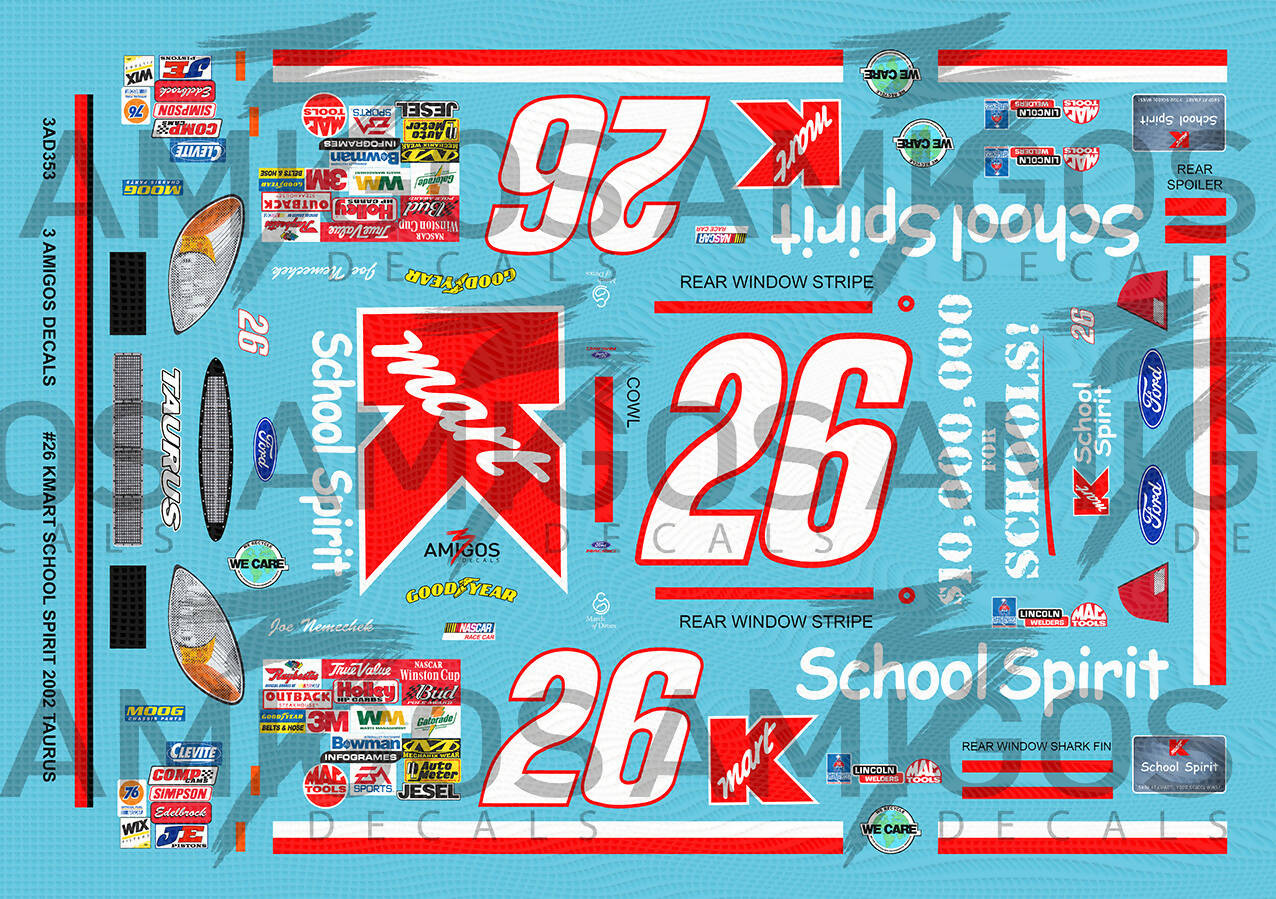 3 Amigos Decals 26 KMART SCHOOL SPIRIT 2002 TAURUS Decal Set 124