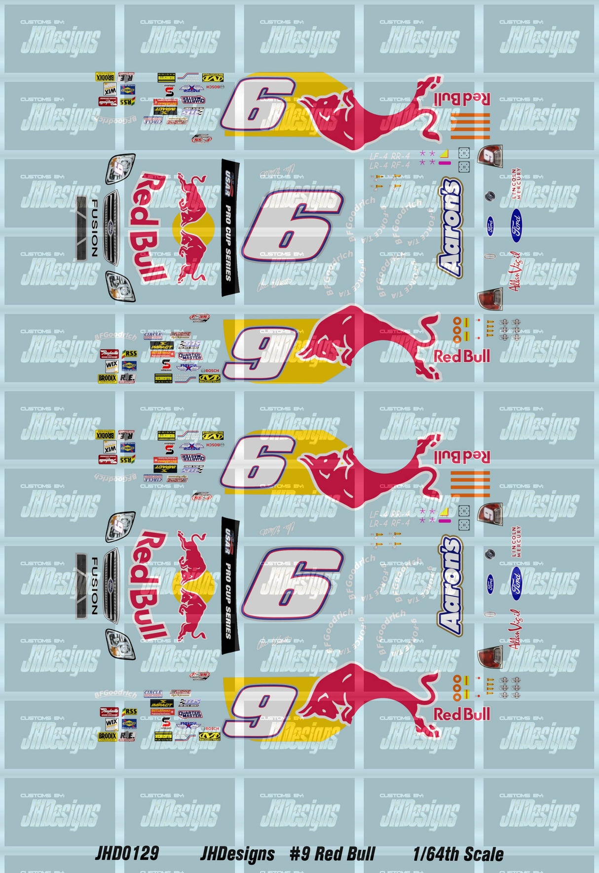 JH Designs Chase Elliott 2010 LMS #9 Red Bull 1:64 Racecar Decal Set