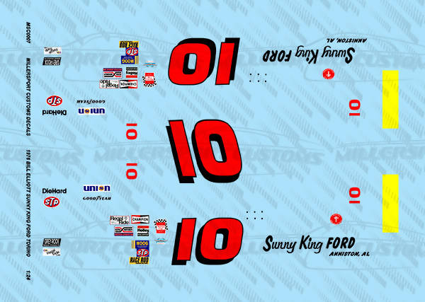 Millersport Customs 1976 Bill Elliott Sunny King Ford Torino 1/24 Decal Set