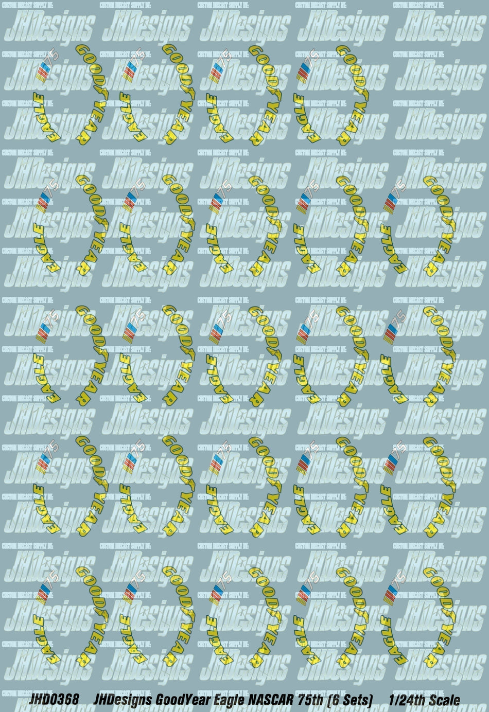 JH Designs 2023 Goodyear Eagle NASCAR 75th Tire Decals (6 Sets) 1:24 Racecar Decal Set