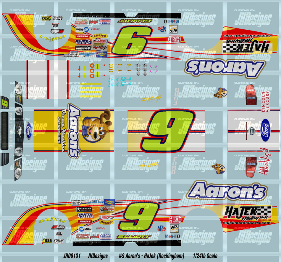 JH Designs Chase Elliott 2011 LMS #9 Aaron's (Rockingham) 1:24 Racecar Decal Set