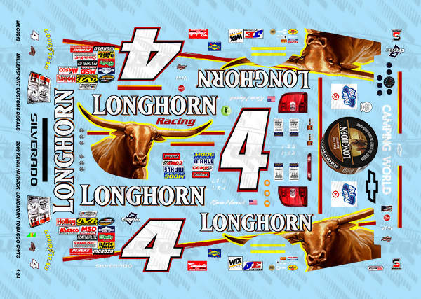 Millersport Customs 2009 Kevin Harvick Longhorn Smokeless Tobacco Chevy Silverado 1/24 Decal Set