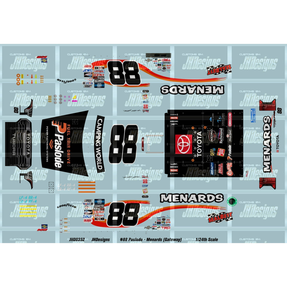 JH Designs Matt Crafton 2022 TRUCK #88 Paslode - Menards (Gateway) 1:24 Racecar Decal Set