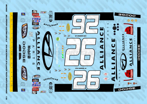 Millersport Customs 2010 Sam Hornish Jr Alliance Truck Parts Nationwide Series Dodge Charger 1/24 Decal Set