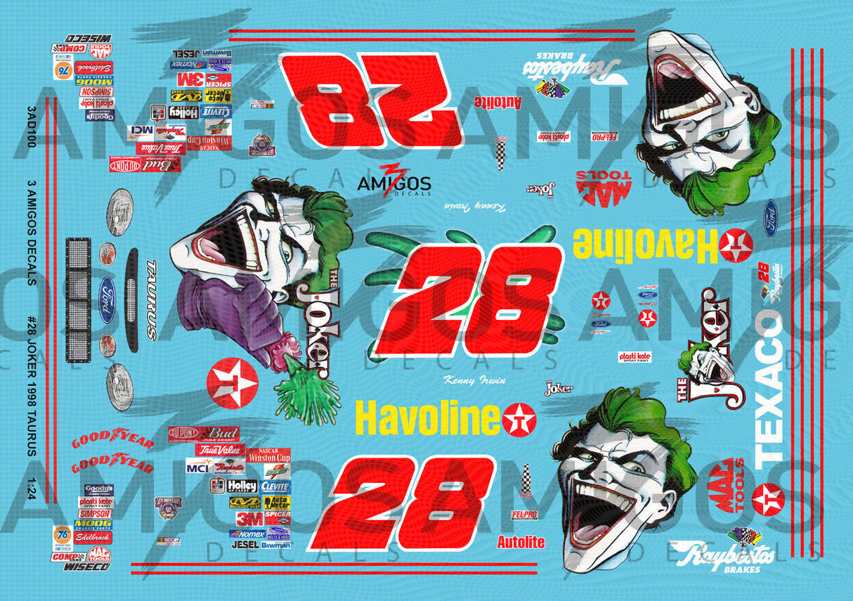 3 Amigos Decals Joker #28 1998 Taurus Racecar Decal Set 1:24