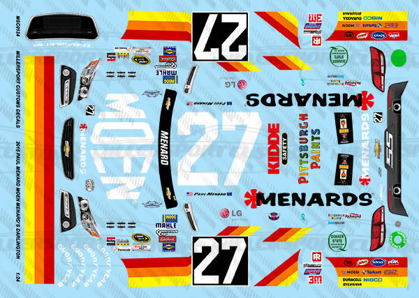 Millersport Customs 2015 Paul Menard Moen Menard's Darlington Chevy SS 1/24 Decal Set