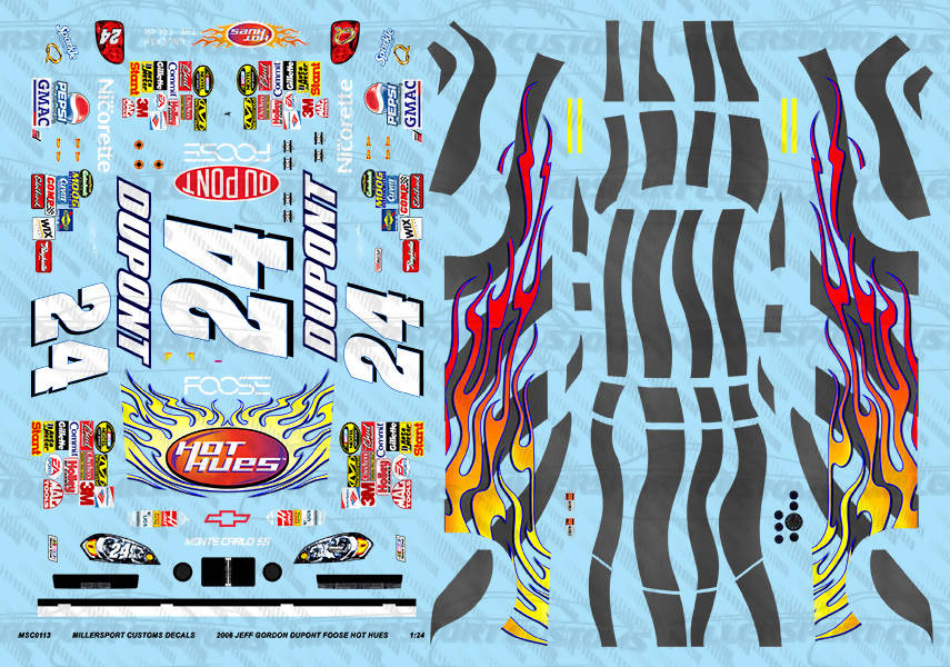 Millersport Customs 2006 Jeff Gordon Dupont Foose Hot Hues Chevy Monte Carlo SS 1/24 Decal Set