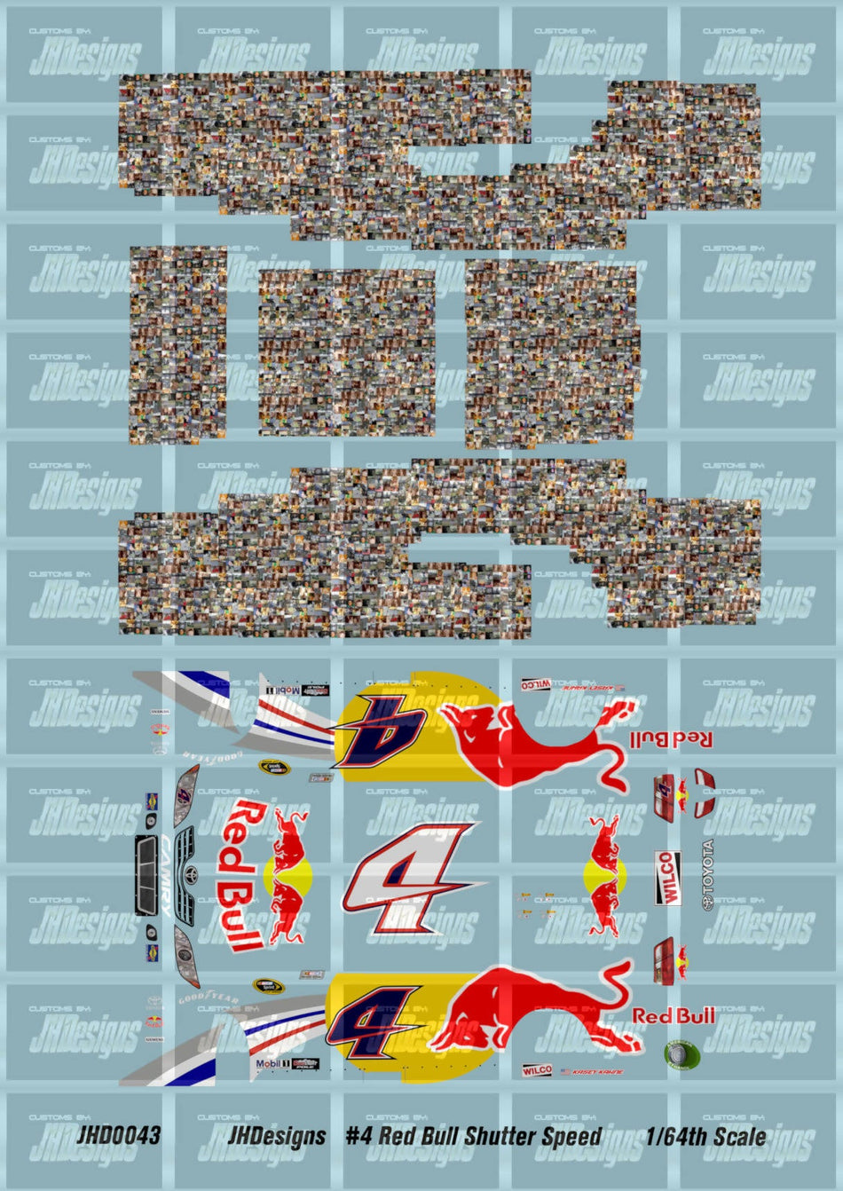JH Designs Kasey Kahne 2011 CUP #4 Red Bull Shutter Speed 1:64 Racecar Decal Set