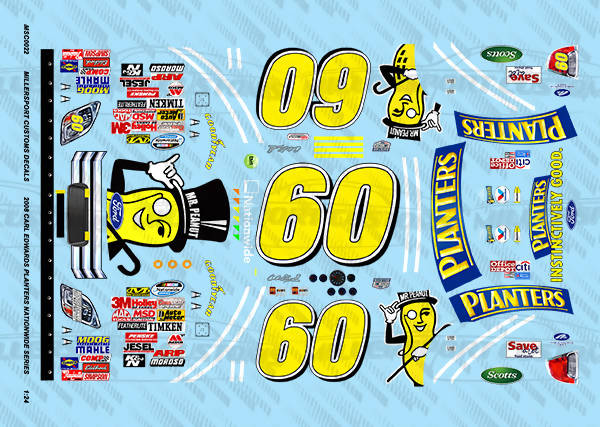 Millersport Customs 2008 Carl Edwards Planters Nationwide Series Ford Fusion 1/24 Decal Set