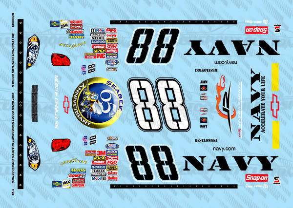 Millersport Customs 2007 Brad Keselowski Navy Seabees Busch Series Chevy Monte Carlo SS 1/24 Decal Set