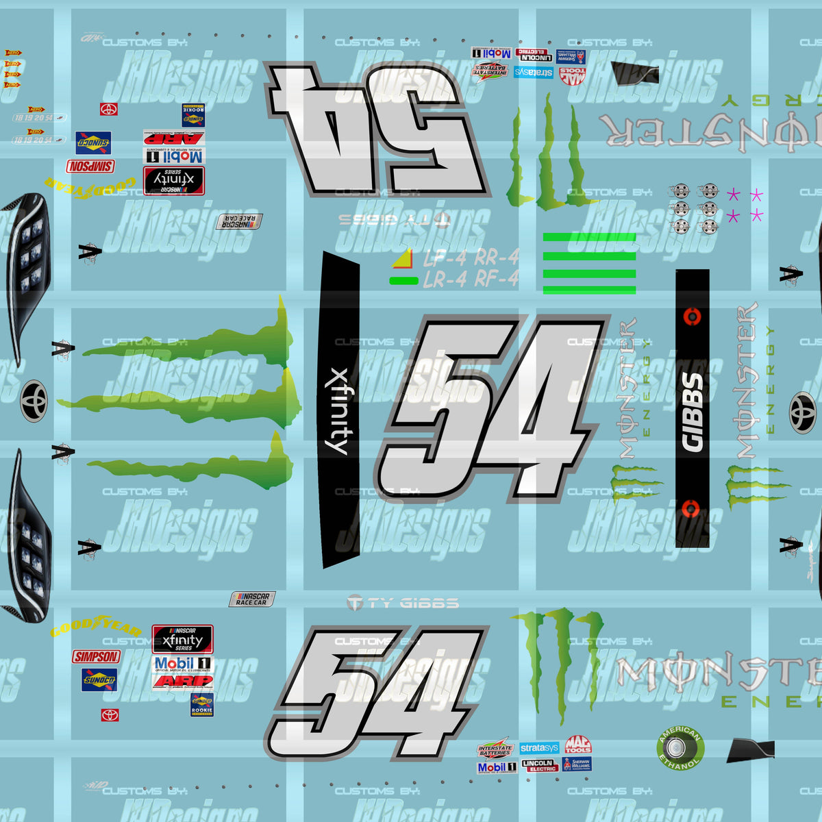 JH Designs Ty Gibbs 2021 NXS #54 Monster Energy 1:24 Racecar Decal Set ...