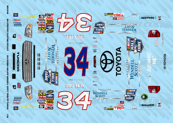 Millersport Customs 2014 Bubba Wallace Wendell Scott Tribute Toyota Tundra 1/24 Decal Set